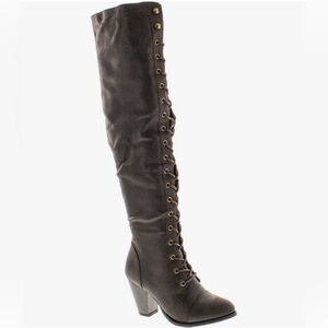 Forever Camila-48 Women’s Brown Lace-Up Over-the-Knee Riding Boots, Size 9.